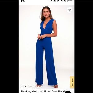 Lulu’s Thinking Out Loud Royal Blue Backless Pant Jumpsuit